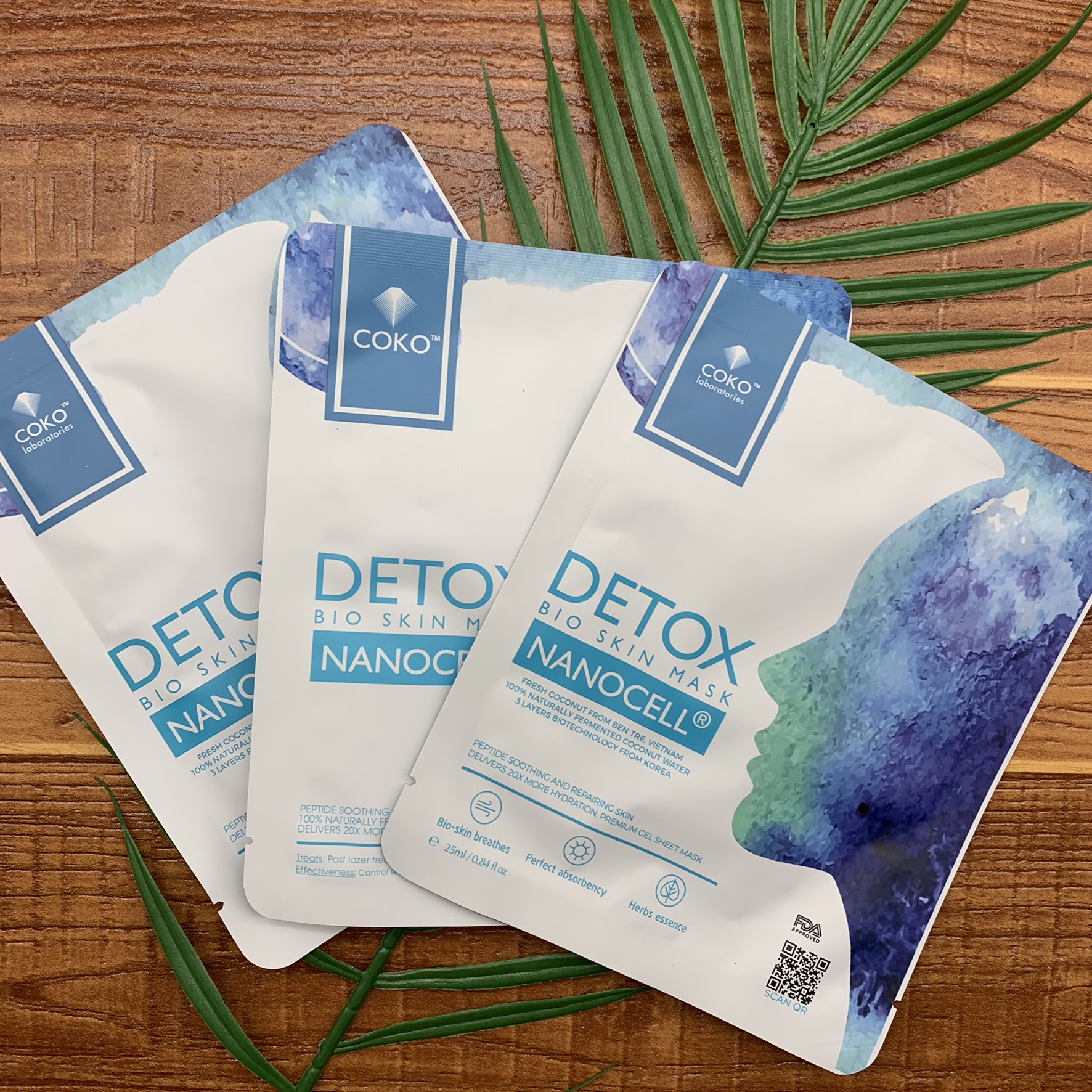 Combo 4 Mặt Nạ Da Sinh Học Tế Bào Gốc COKO Detox Bio Skin Nanocell Mask Lên Men Từ 100% Nước Dừa Tươi Tự Nhiên Giúp Phục Hồi Và Làm Dịu Da Bị Tổn Thương Cho Làn Da Sáng Mịn, Đàn Hồi Dẻo Dai – Hàng Chính Hãng