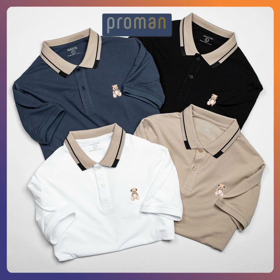 Áo polo nam ngắn tay thêu gấu, Áo thun nam có cổ polo nam chất liệu cá sấu cotton chuẩn xịn loại 1 AT04 - PROMAN