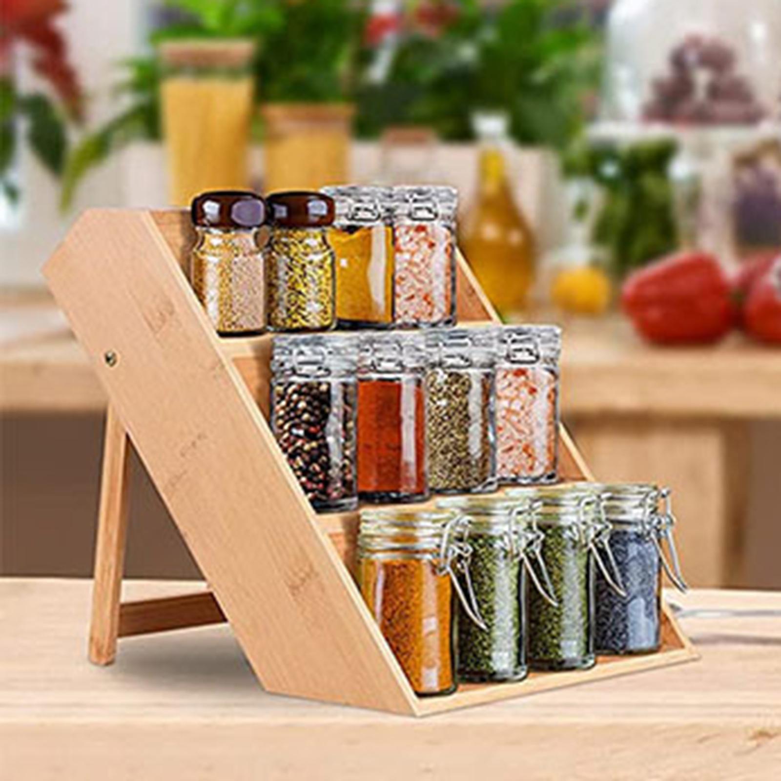 Multifunction Bamboo Spice Rack Space Saving Bamboo Spice Rack Organizer Seasoning Organizer for Makeup Spice Cabinet Seasoning Organizer