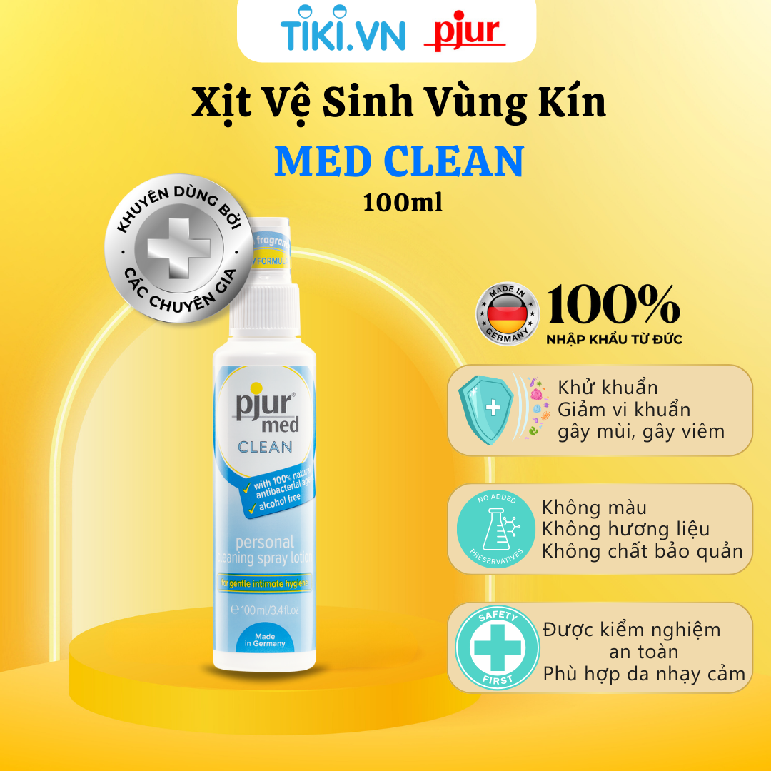 Xịt vệ sinh phụ khoa khử khuẩn cho nữ Pjur Med Clean Spray 100ml dịu nhẹ hương thơm tươi mát dưỡng da mịn màng tươi mát
