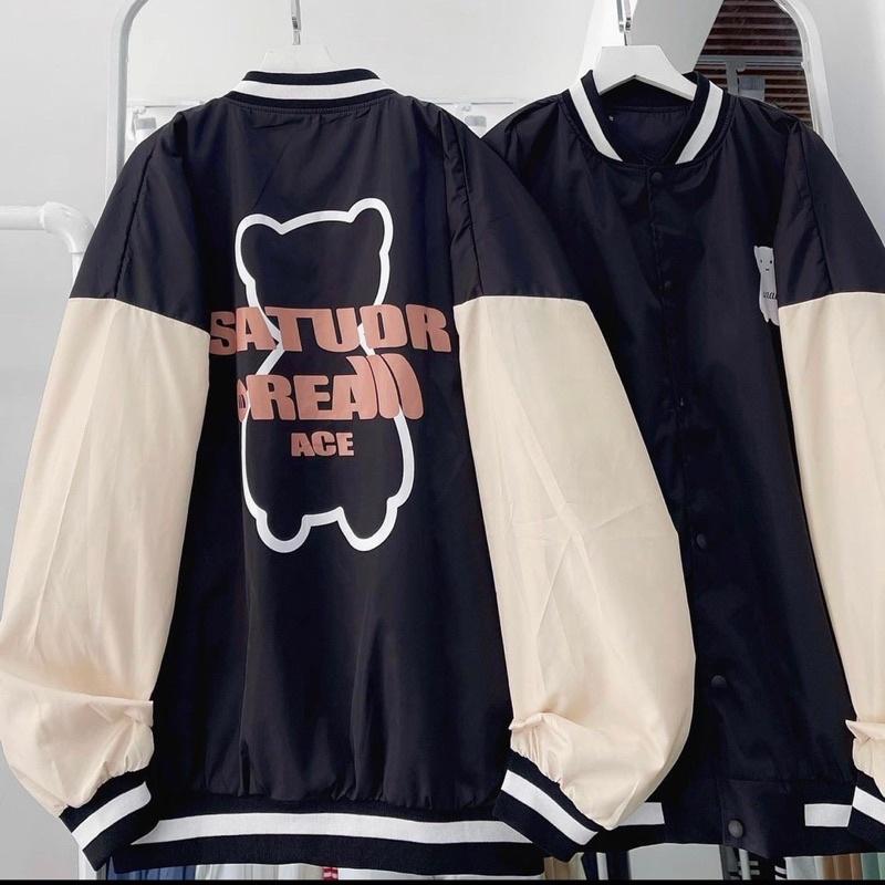 Áo Khoác Dù BOMBER GẤU màu ĐEN tay dài form rộng ULZZANG/Nam nữ Unisex Áo Bomber Jaystoree