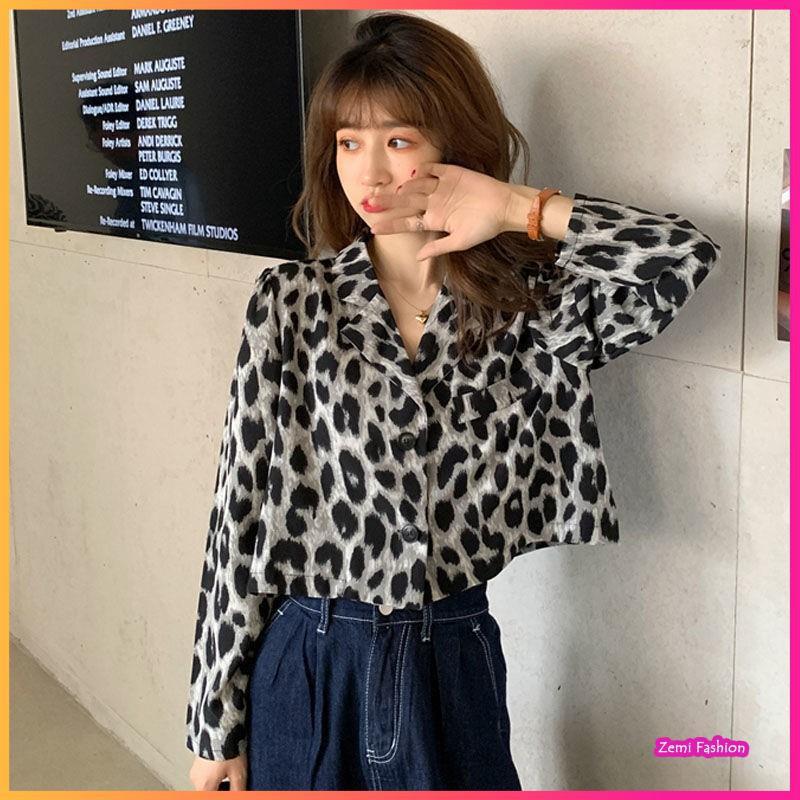 Áo Sơ Mi Croptop, Áo Croptop Nữ Họa Tiết Da Báo Cổ Vest Ulzzang