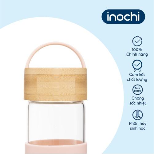 Bình nước thuỷ tinh bọc silicon Inochi - Nikko 550 ml (có quai)