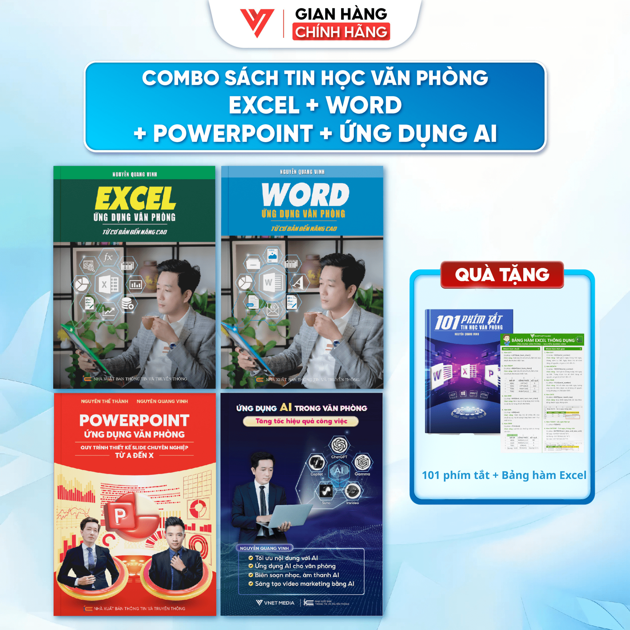 Combo 4 Sách Excel - Word - PowerPoint - AI Ứng Dụng Văn Phòng Từ Cơ Bản Đến Nâng Cao