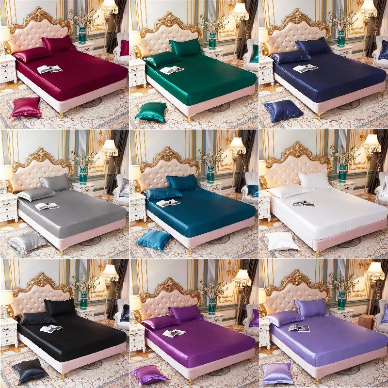 Cao Cấp Lụa Satin Trang Bị Bedsheet Áo Gối Màu Trơn Thun Bọc Nệm Nhà Chăn Ga Giường Matress Bao