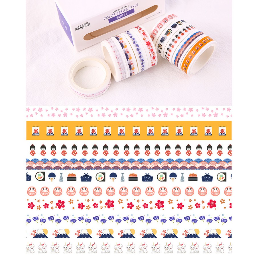 Lalunavn Bộ 10 Washi tape vintage 12 tông màu cute xinh yêu trang trí sổ tay bullet journal - A04