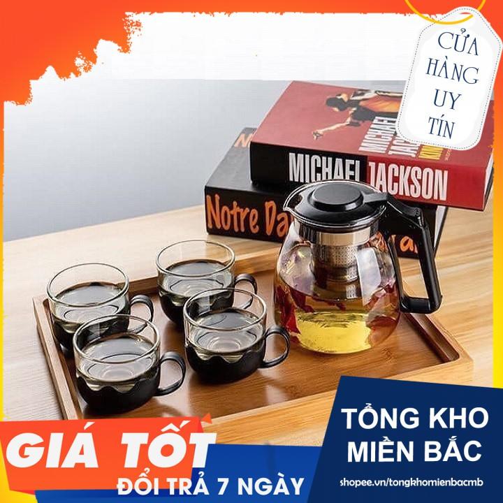 Bộ bình lọc trà thủy tinh kèm 4 ly