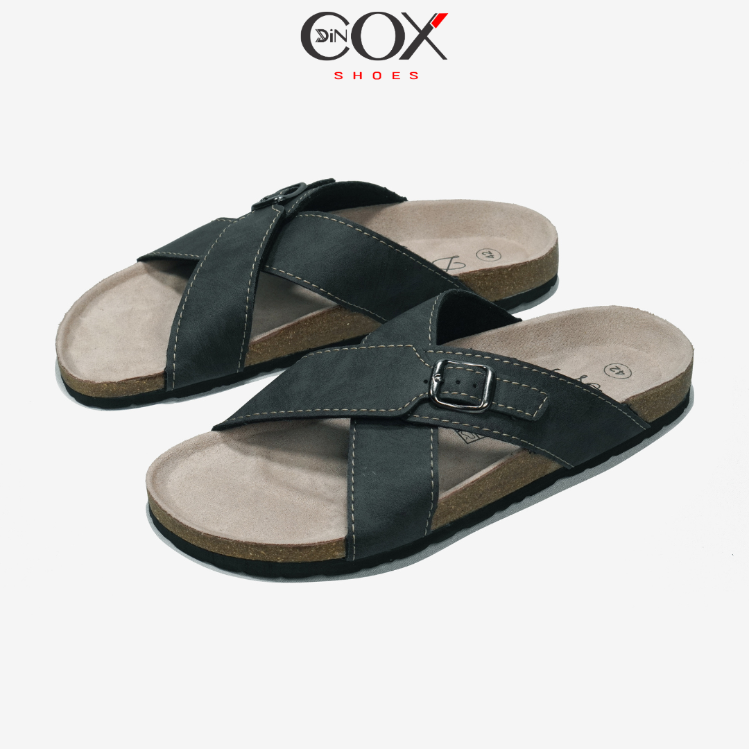 Dép Đế Trấu Nam Quai Chéo 1 Khóa Charcoal DC05 Dincox