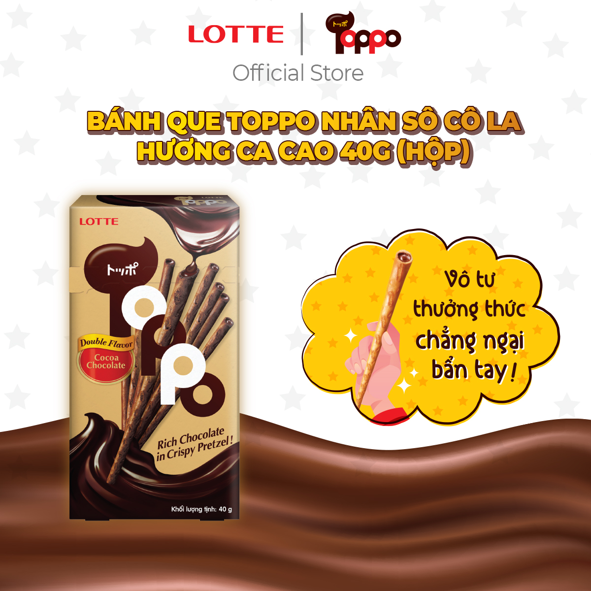 Combo 10 hộp Bánh que Toppo nhân sô cô la hương Ca cao 40 g