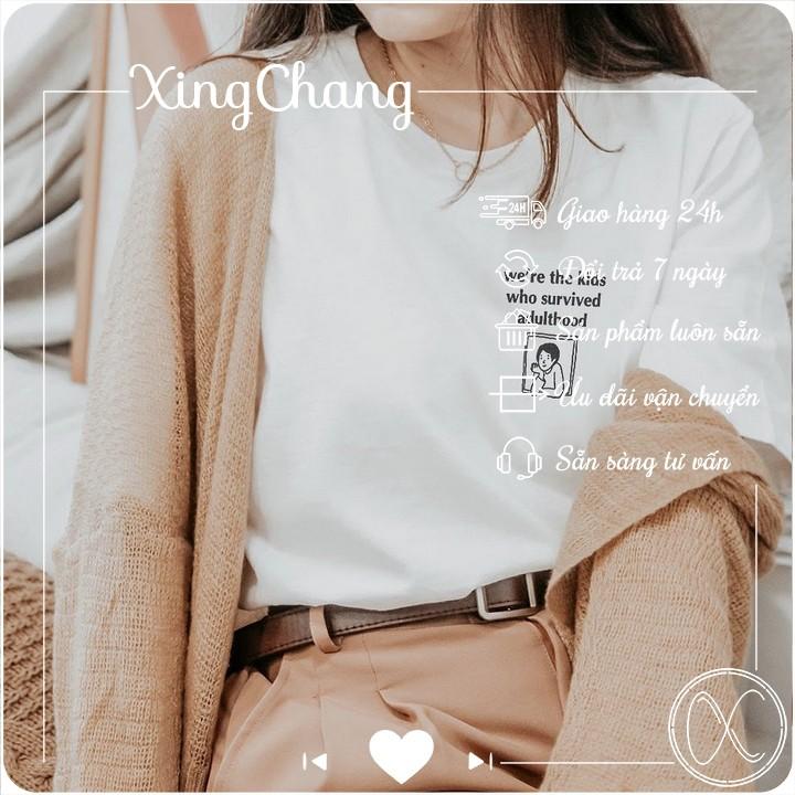 Áo thun nữ trắng cổ tròn, áo thun tay ngắn cao cấp XingChang nữ tính in Adulthood mã NXC55