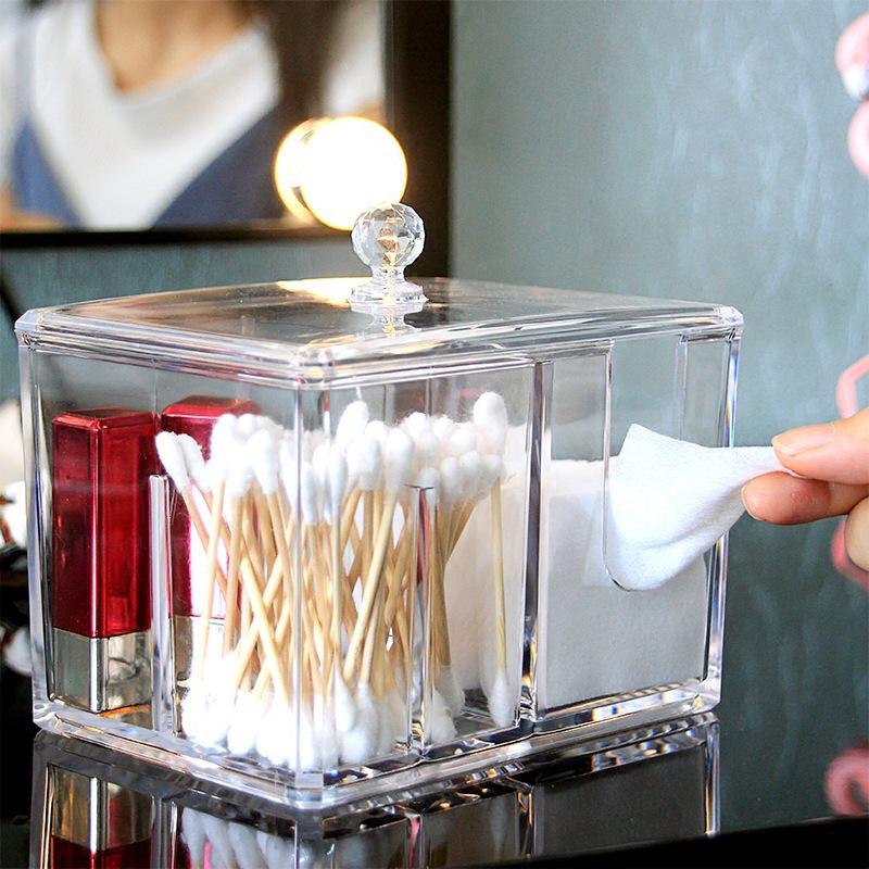 Hộp lưu trữ acrylic trong suốt có nắp cho tăm bông, tăm bông và bàn chải