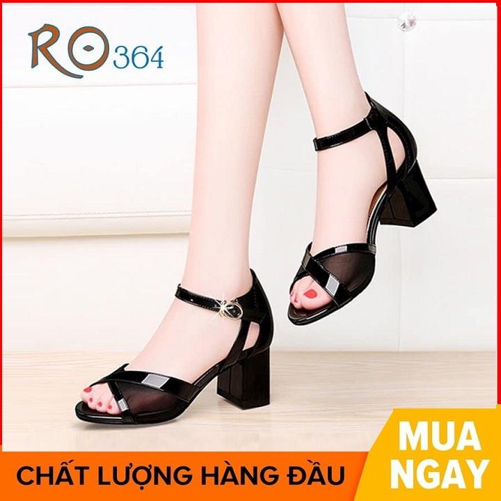 Giày sandal nữ cao gót 4 phân hàng hiệu rosata đẹp hai màu đen kem ro364