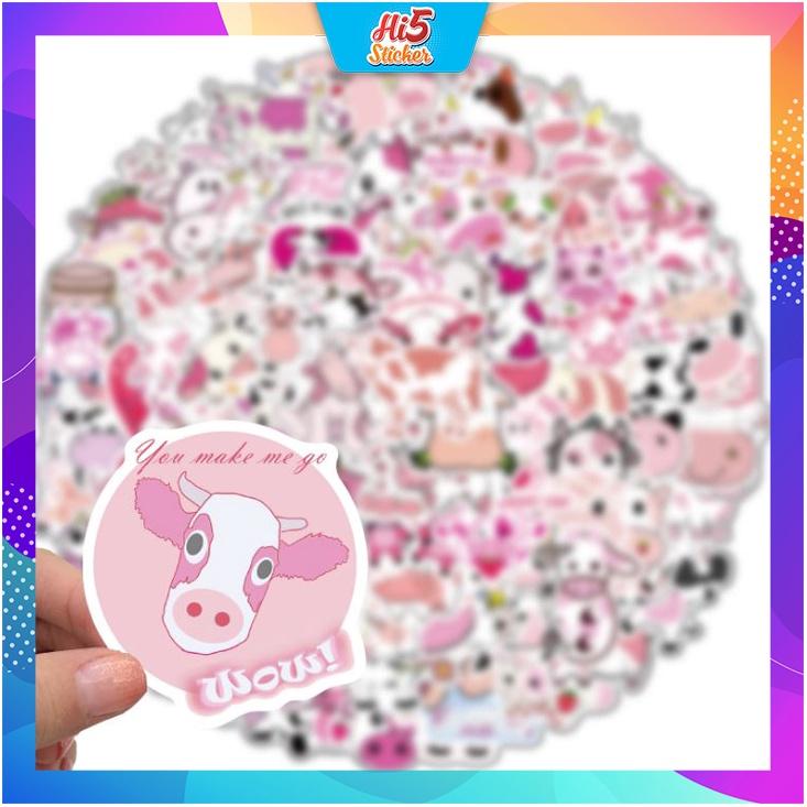 Sticker Hình Dán Trang Trí Hình Vẽ Bò Hồng Dễ Thương ms#241
