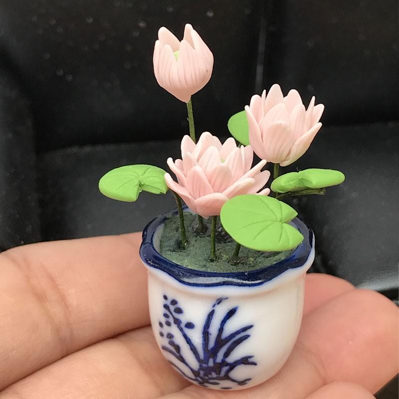 1:12 Plant Pot Bonsai Model Miniature Lotus Plant Scenes Tiny Greenery Ornaments for Architectural DIY Projects DIY Scenery