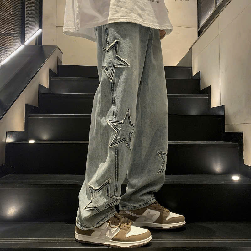Quần jean ống rộng nam nữ 2N Unisex hình ngôi sao Q10