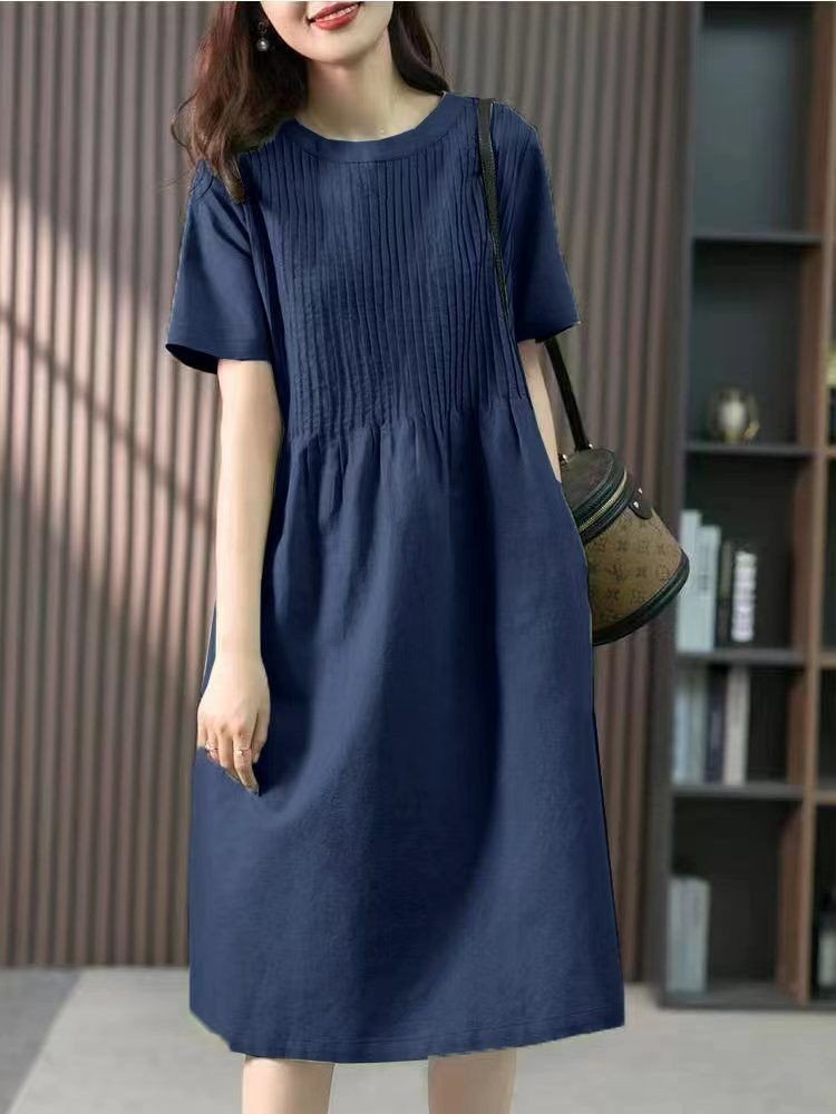 Đầm Linen suông nữ ngắn tay, dáng dài suông kèm đai eo rời, phong cách nữ retro Đũi Việt