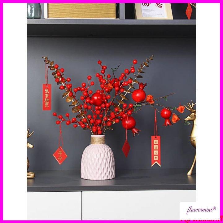 Bình hoa đào bon sai điểm cành đào đông đỏ tài lộc, an khang trang trí nhà cửa, nhà hàng độc đáo Flowermini HD-01