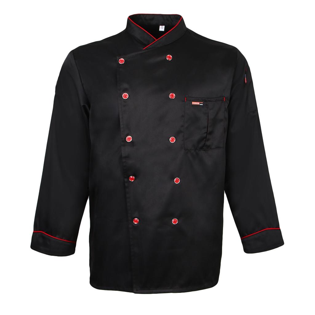 Men Women Piping Chef Jacket Coat Uniform Long Sleeve Hotel Kitchen Apparel Tops