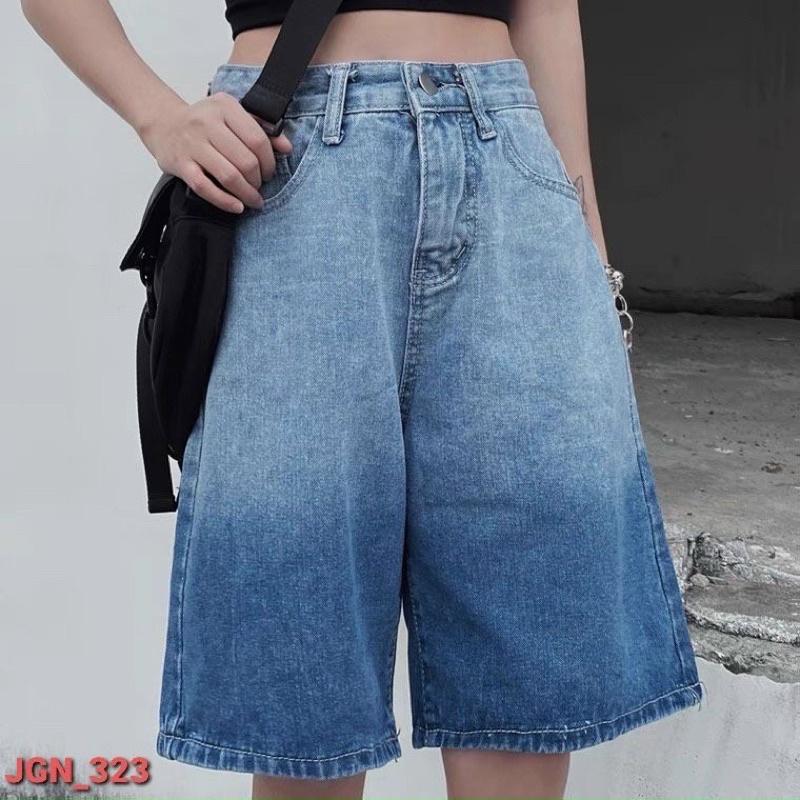 Quần Ngố Jean Loang Màu Lưng Cao Denim Ulzzang