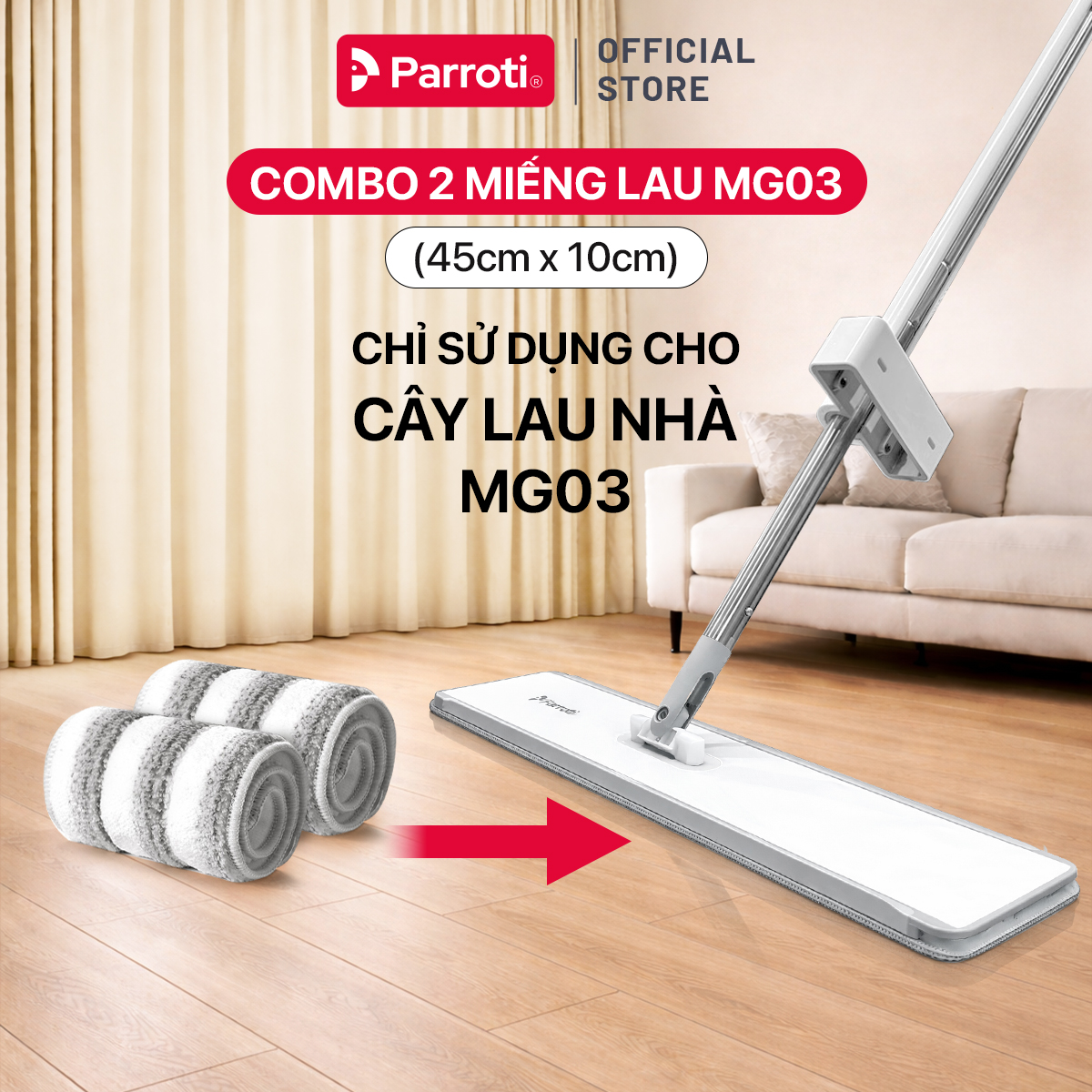 Miếng lau thay thế cây lau nhà tự vắt, xoay 360 độ tích hợp gạt nước Parroti Magic - MG03