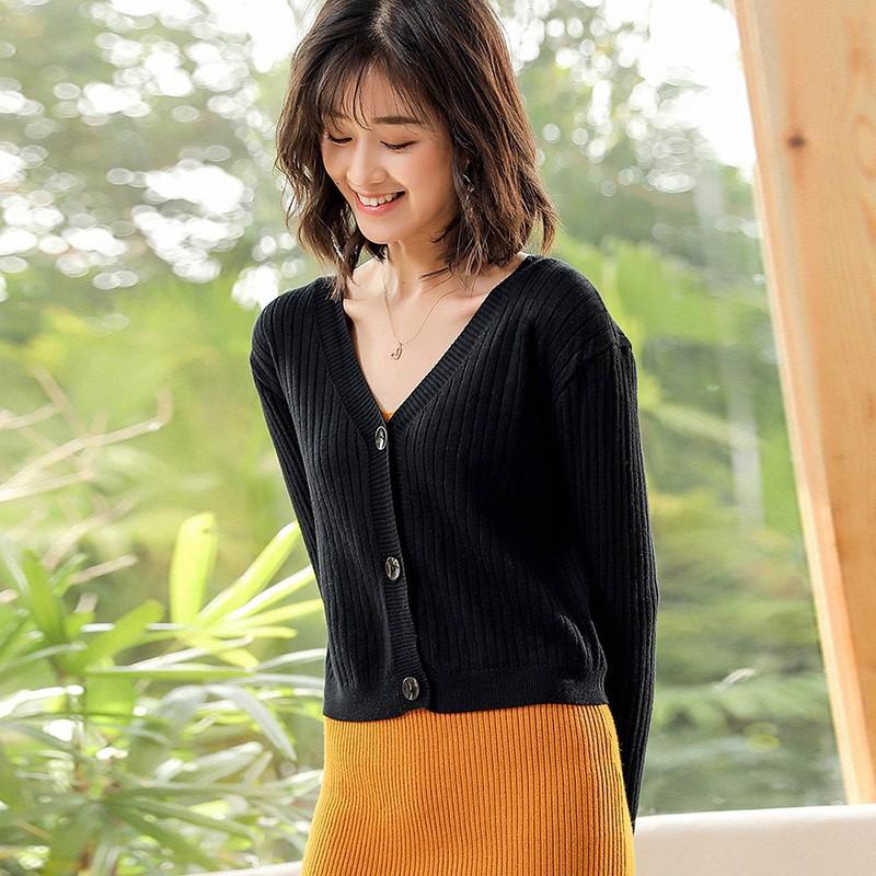 Áo khoác Cardigan dệt kim phối nút thiết kế cổ chữ V thanh lịch