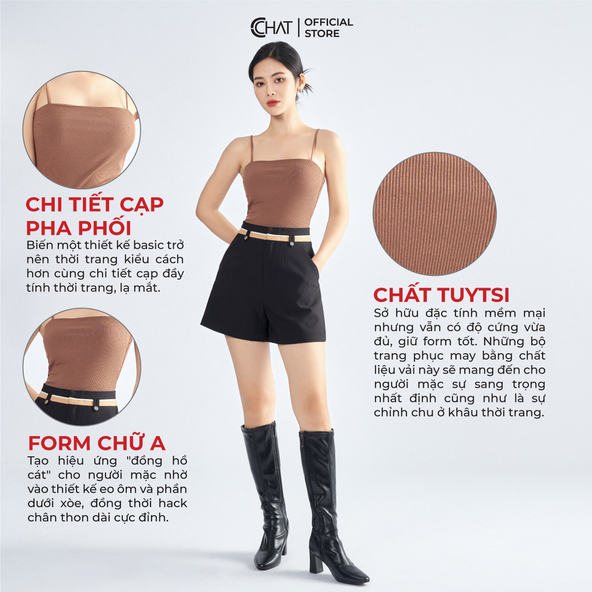 Quần Đùi Nữ  Cạp Phối Dây Thân Trước Chất Tuytsi Mềm Mịn 13ONS8001AT