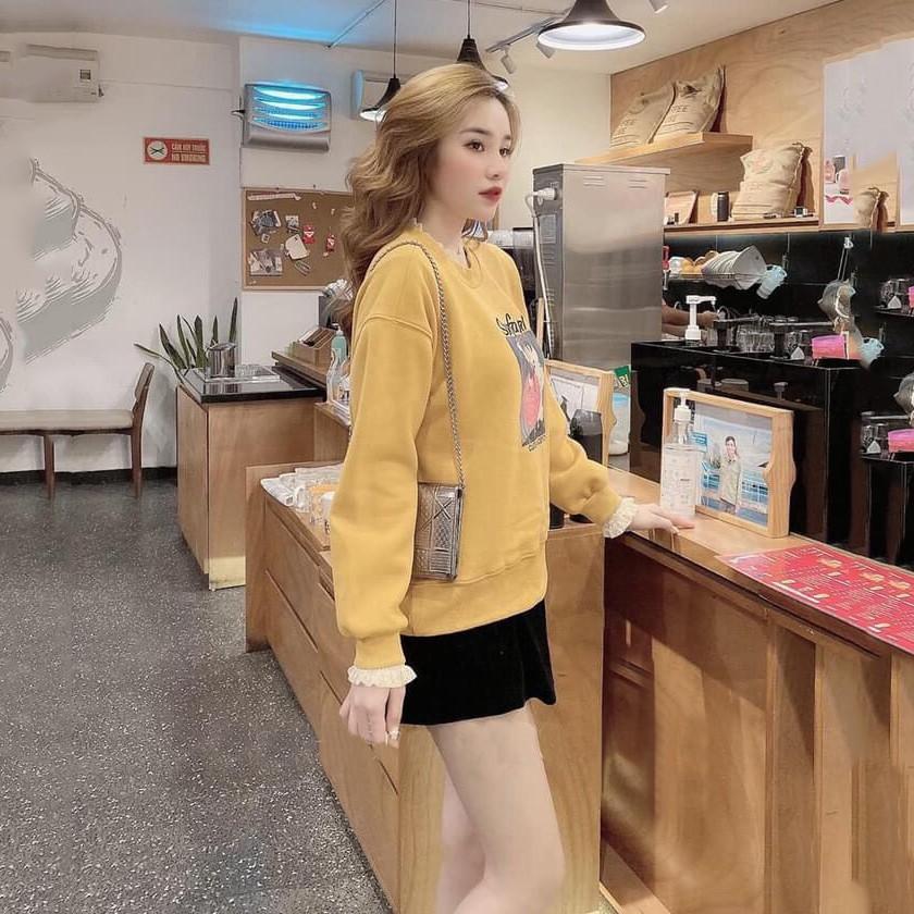 ÁO NỈ VÀNG CỔ REN BẠCH TUYẾT