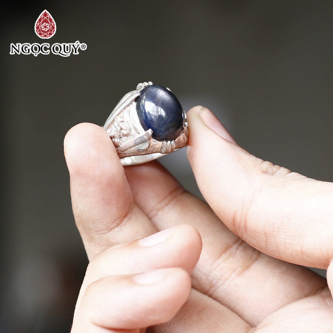 Nhẫn bạc nam đá Sapphire xanh đen ni18 mệnh thủy, mộc - Ngọc Quý Gemstones