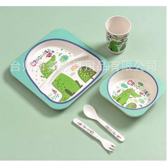 Bộ Khay Bát ăn dặm cho bé hình thú cưng, chất liệu sợi tre, chịu nhiệt cao, không độc hại
