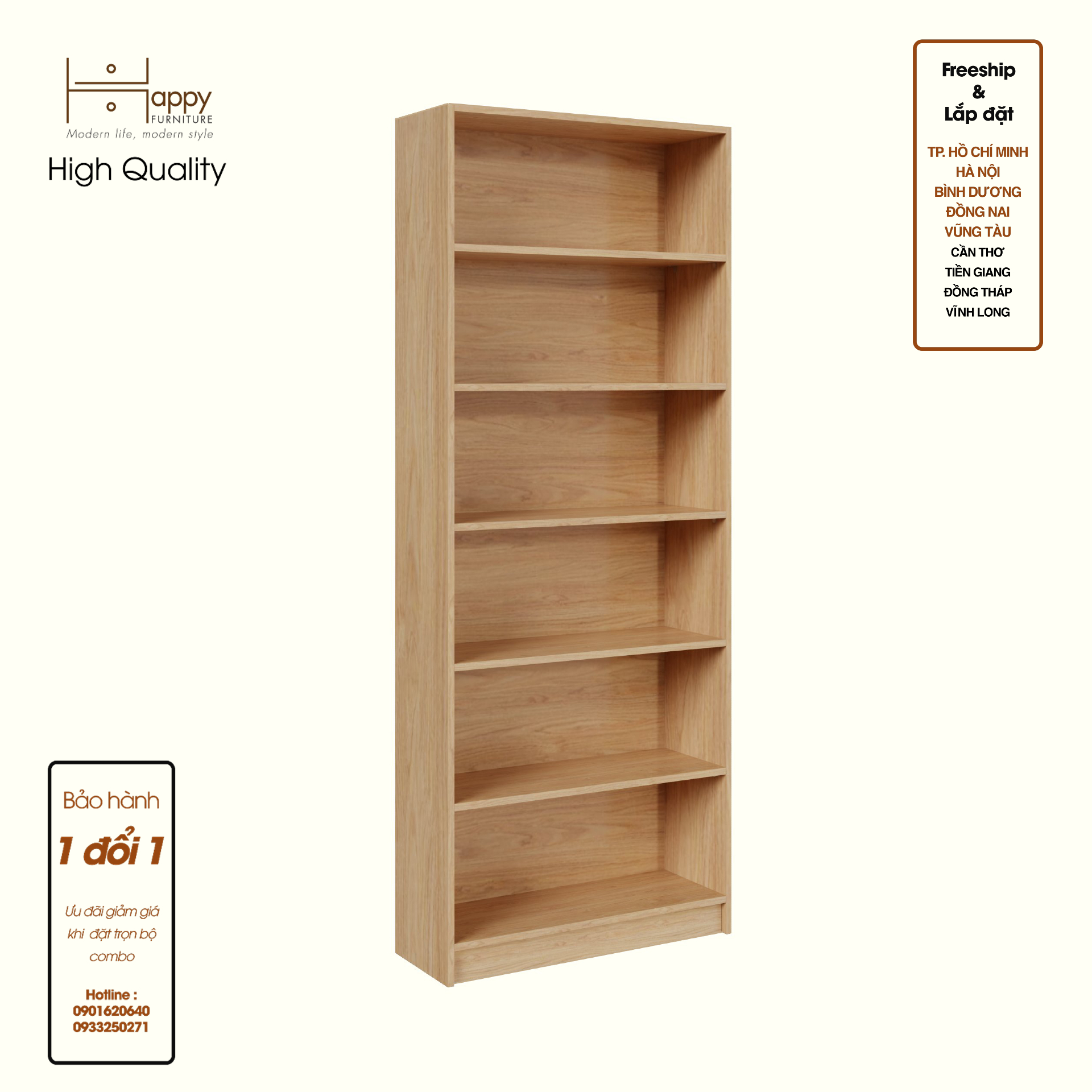 CATY, kệ sách 6 tầng,  80cm x 28cm x 202cm , KSA_006