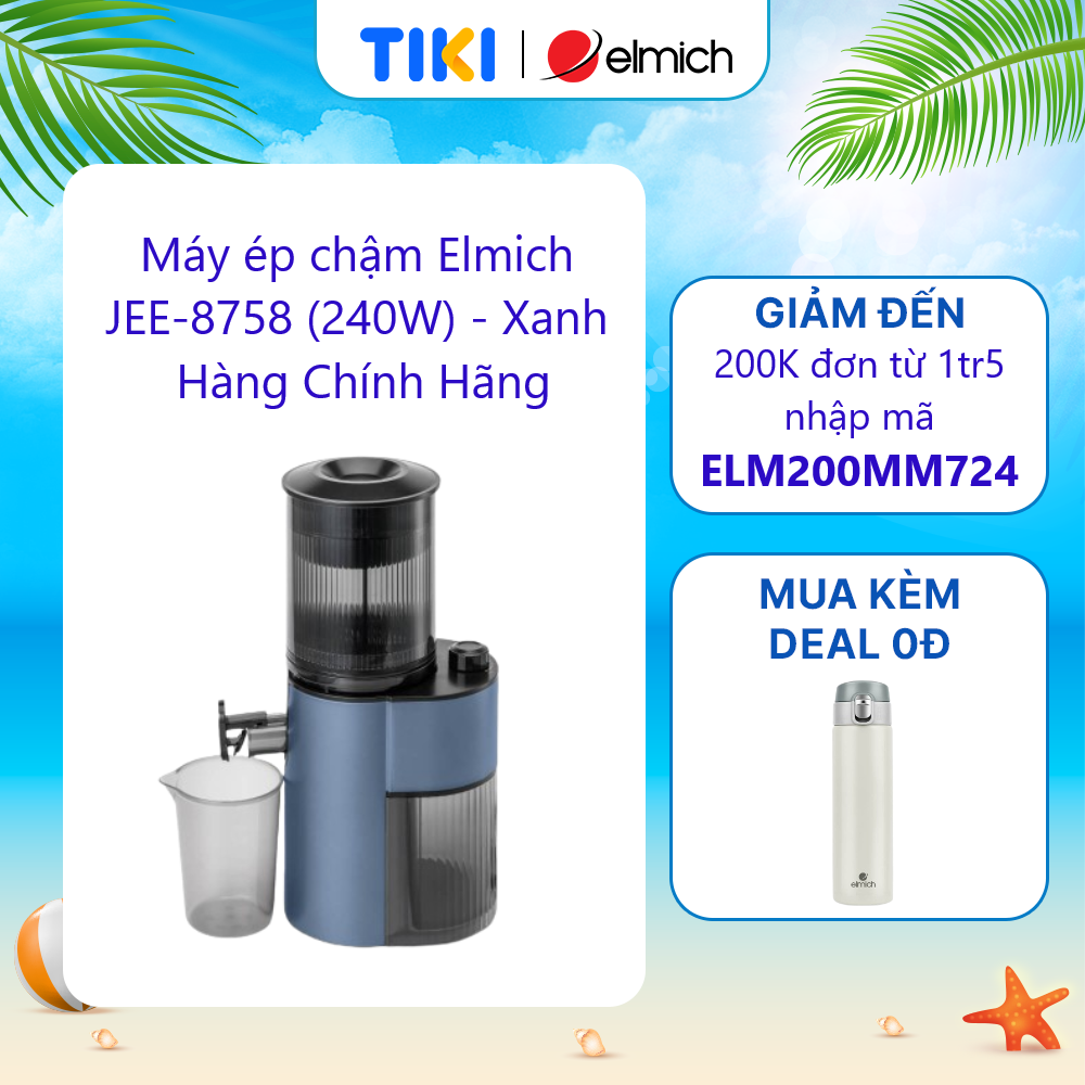 Máy ép chậm Elmich JEE-8758, công suất 240W, bảo toàn dưỡng chất, giữ trọn hương vị, ép kiệt bã tới 98% - Hàng Chính Hãng