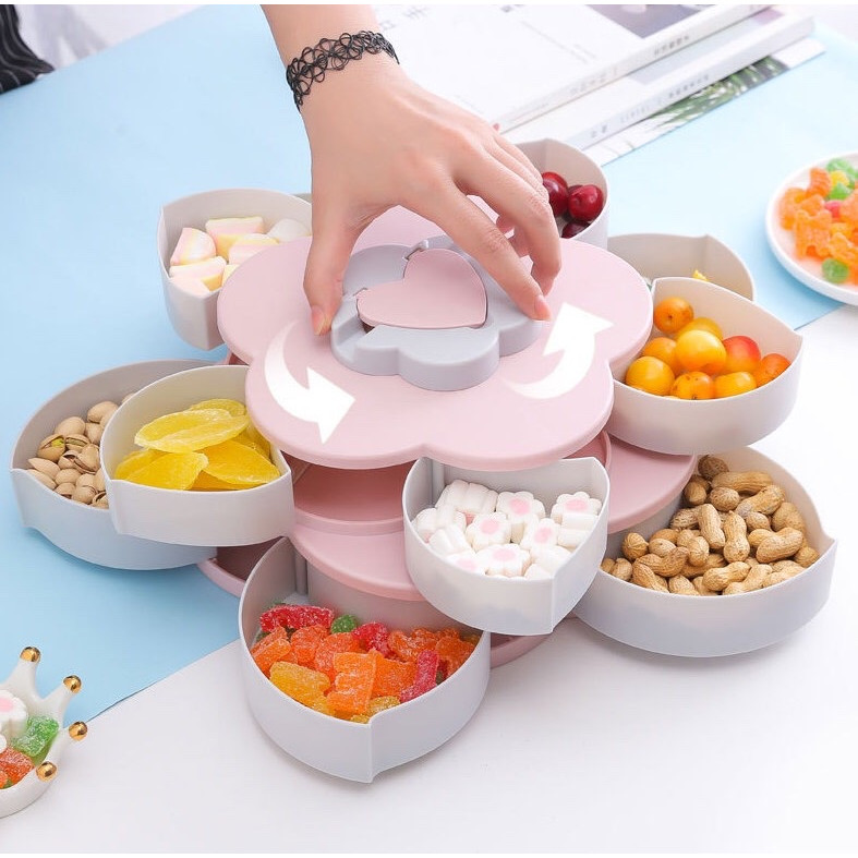 Hộp Đựng Bánh Mứt 2 Tầng Hình Hoa Xoay CUTE Màu Hồng - pink