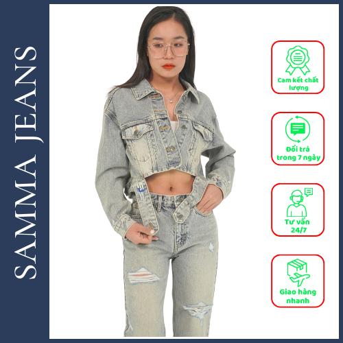 Quần jean nữ ống suông CẠP THÊU P13, Quần bò nữ ống suông bigsize, co giãn Cao Cấp, Trẻ Trung - thương hiệu Samma Jeans.