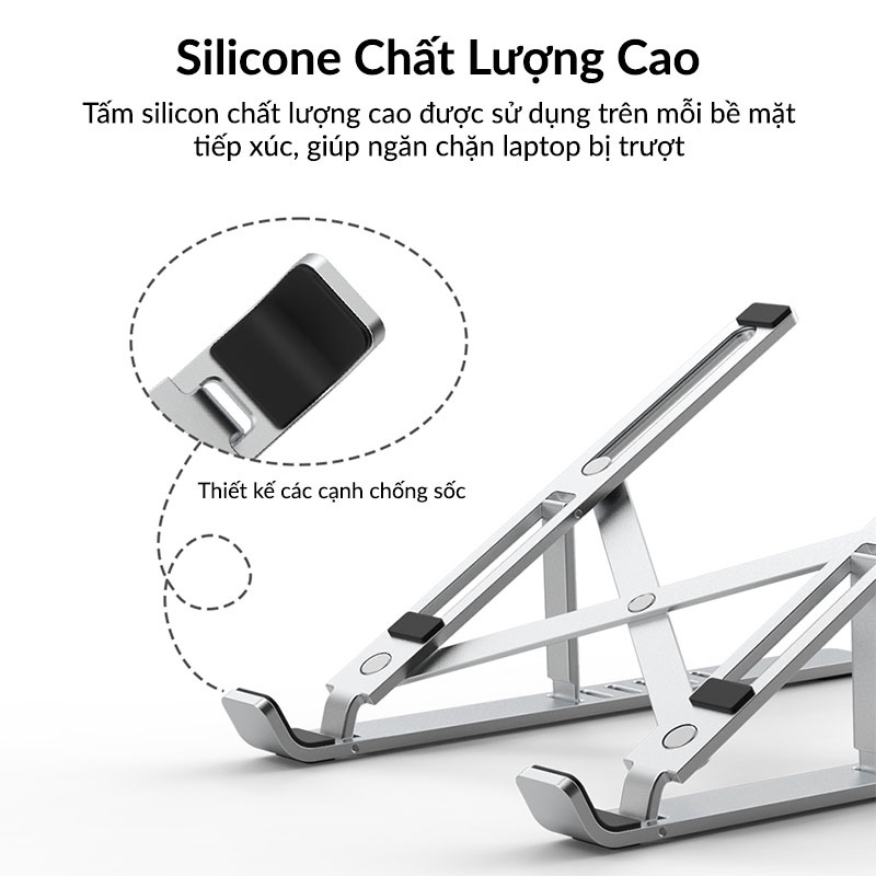 Giá Đỡ Laptop Stand WiWU S400 / ACOME ALS01 hợp kim Nhôm, Có Thể Gấp Gọn, 6 Mức Độ Điều Chỉnh Độ Cao, Tản Nhiệt Cho Macbook