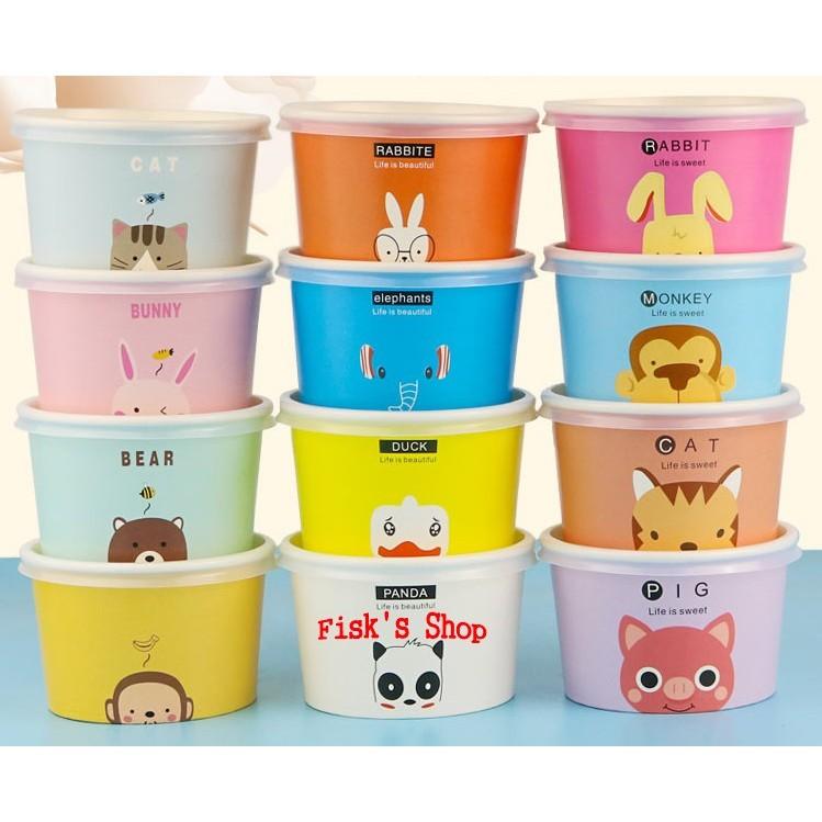 50 cốc giấy 130-200-300ml có nắp đựng kem, sữa chua, bánh, chè có nắp - Paper cup Hộp giấy cute