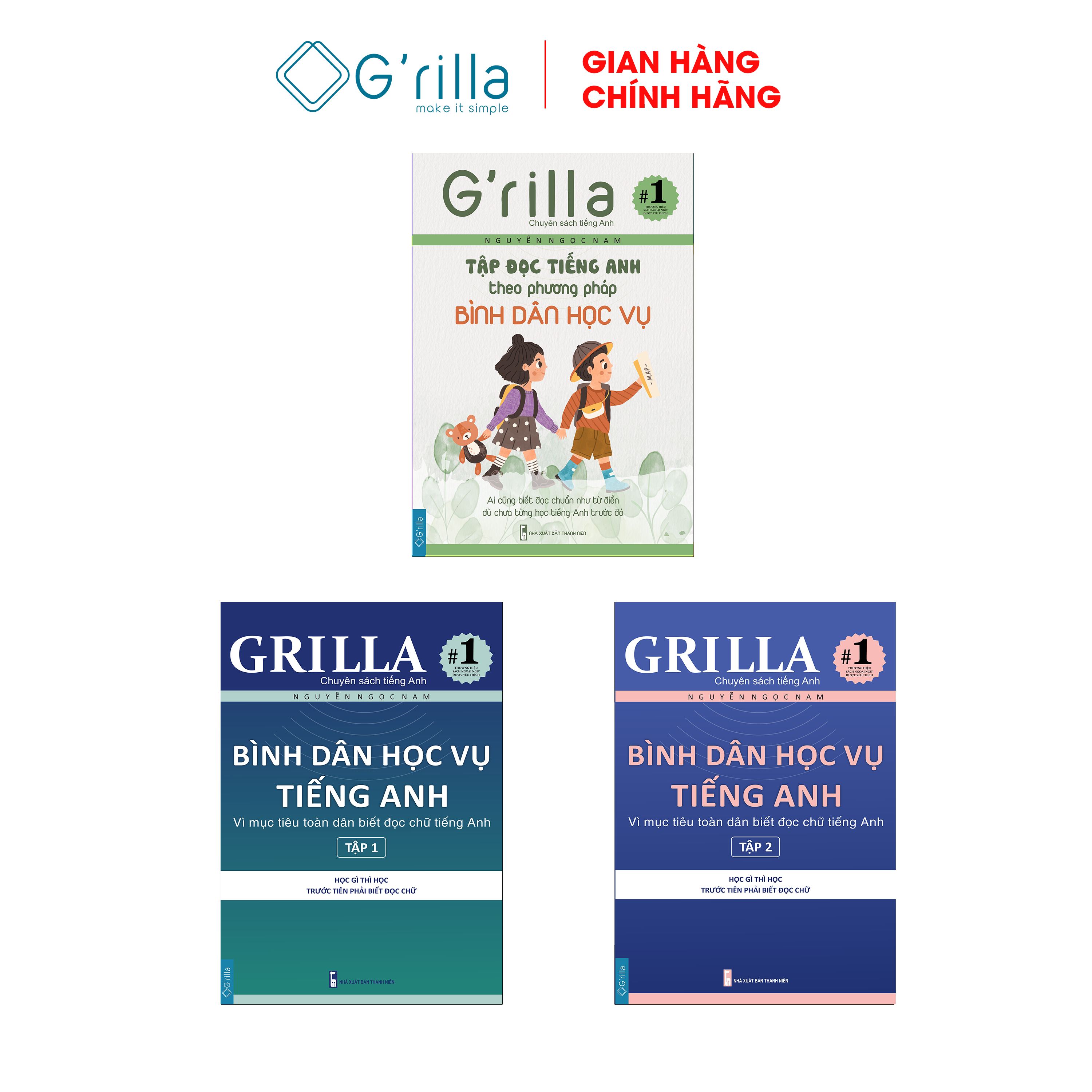 Sách - Combo Tập Đọc và Bình Dân Học Vụ Tiếng Anh tập 1 & 2 Grilla, kèm App miễn phí