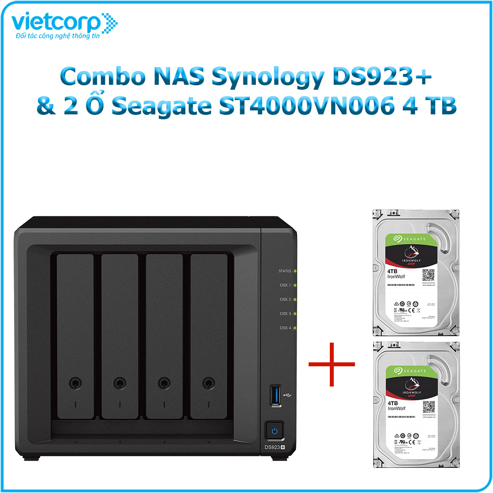 Combo Thiết bị lưu trữ NAS Synology DS923+ và 2 Ổ cứng Seagate ST4000VN006 4 TB - Hàng Chính Hãng