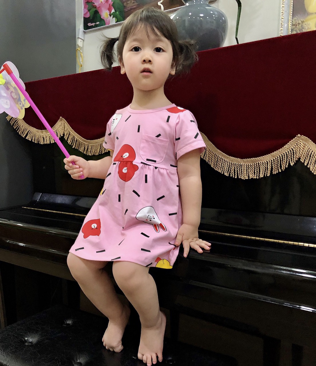 Váy cộc tay cotton bé gái 9m-5 tuổi
