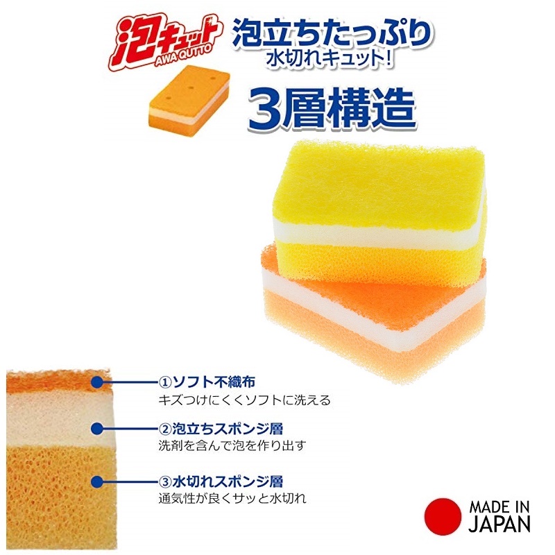 Set 2 miếng bọt biển rửa bát tạo bọt ( Màu Vàng+Cam - Giao mầu ngẫu nhiên ) cao cấp tiện dụng - Hàng nội địa Nhật Bản.