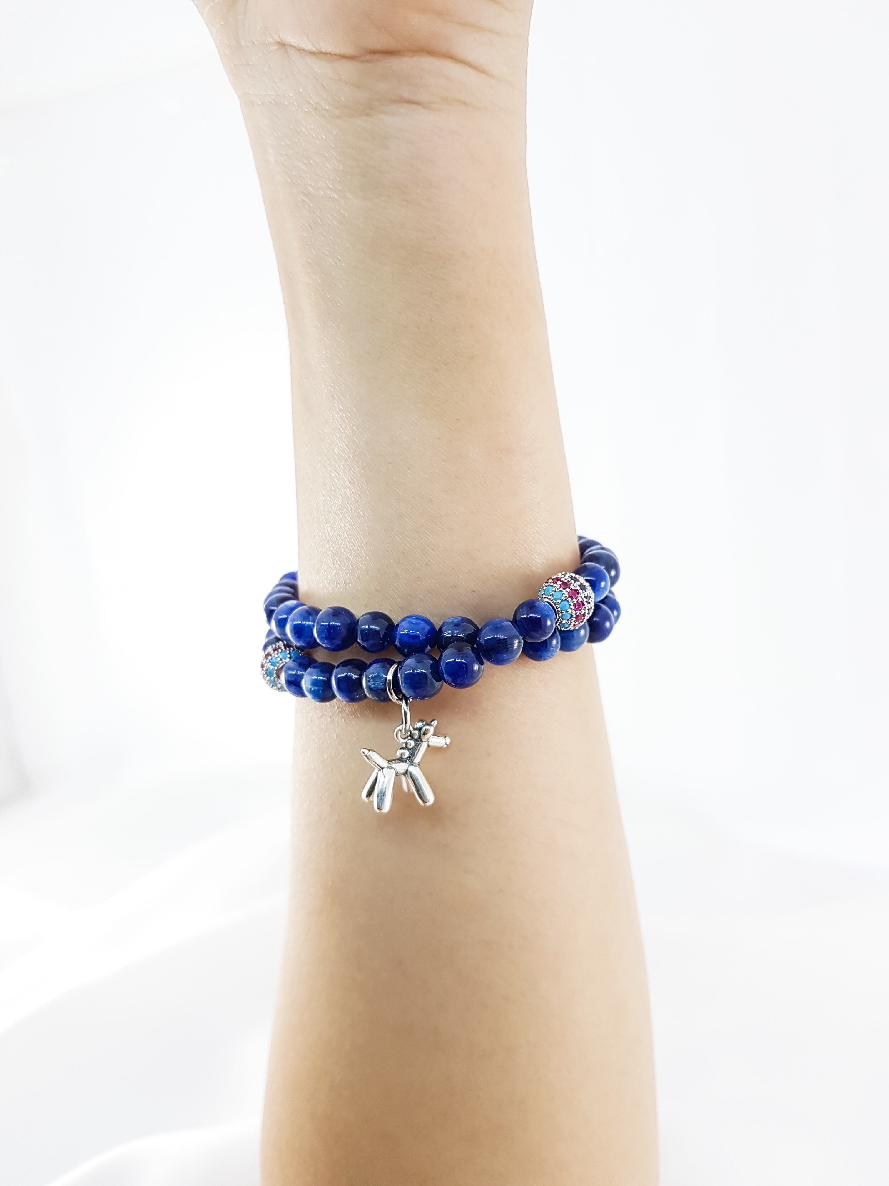 Vòng Tay Cuốn Mệnh Thủy, Mộc Đá Kyanite Mix Charm Chú Chó Con