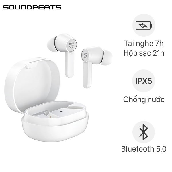 Tai nghe True Wireless Soundpeats Q Bluetooth 5.0, chống nước IPX5 - Hàng chính hãng