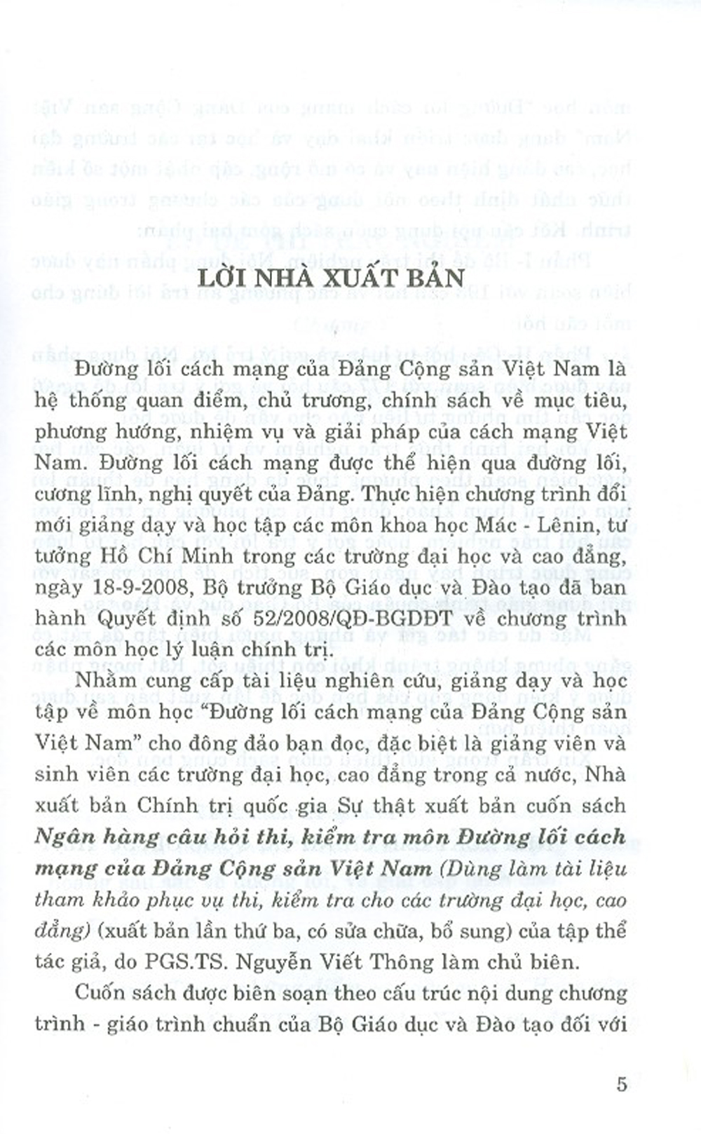 Ngân Hàng Câu Hỏi Thi, Kiểm Tra Môn Đường Lối Cách Mạng Của Đảng Cộng Sản Việt Nam - Tái bản