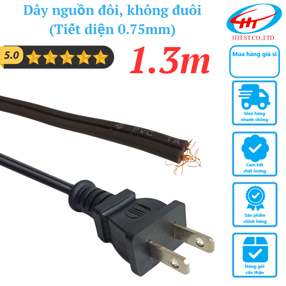 Dây nguồn đôi, không đuôi 1.3M (Tiết diện 0.75mm)