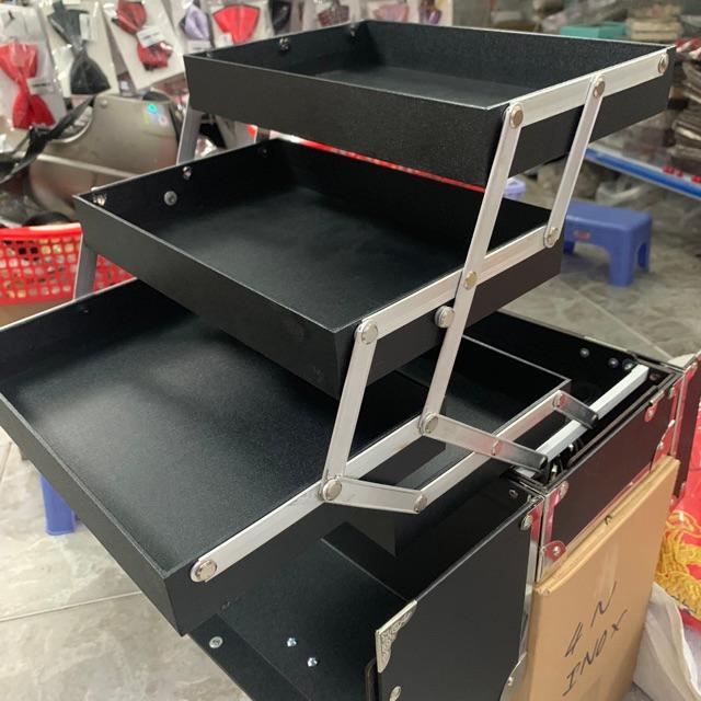 Cốp makeup pro 40x21x27cm . 4 ngăn lớn bọc inox tặng lon đựng cọ