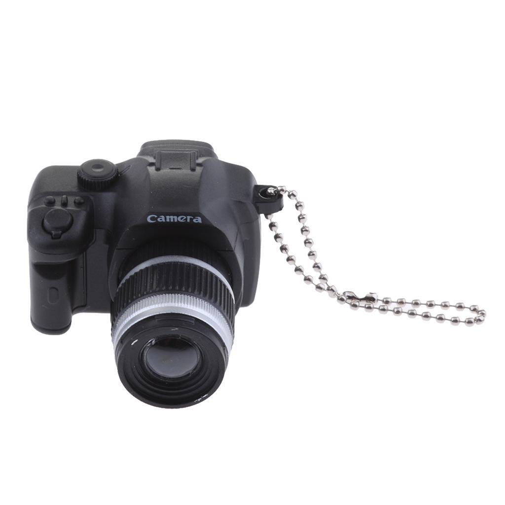 Cute Mini DSLR Camera Style LED Flash Light Keychain Key Ring Holder