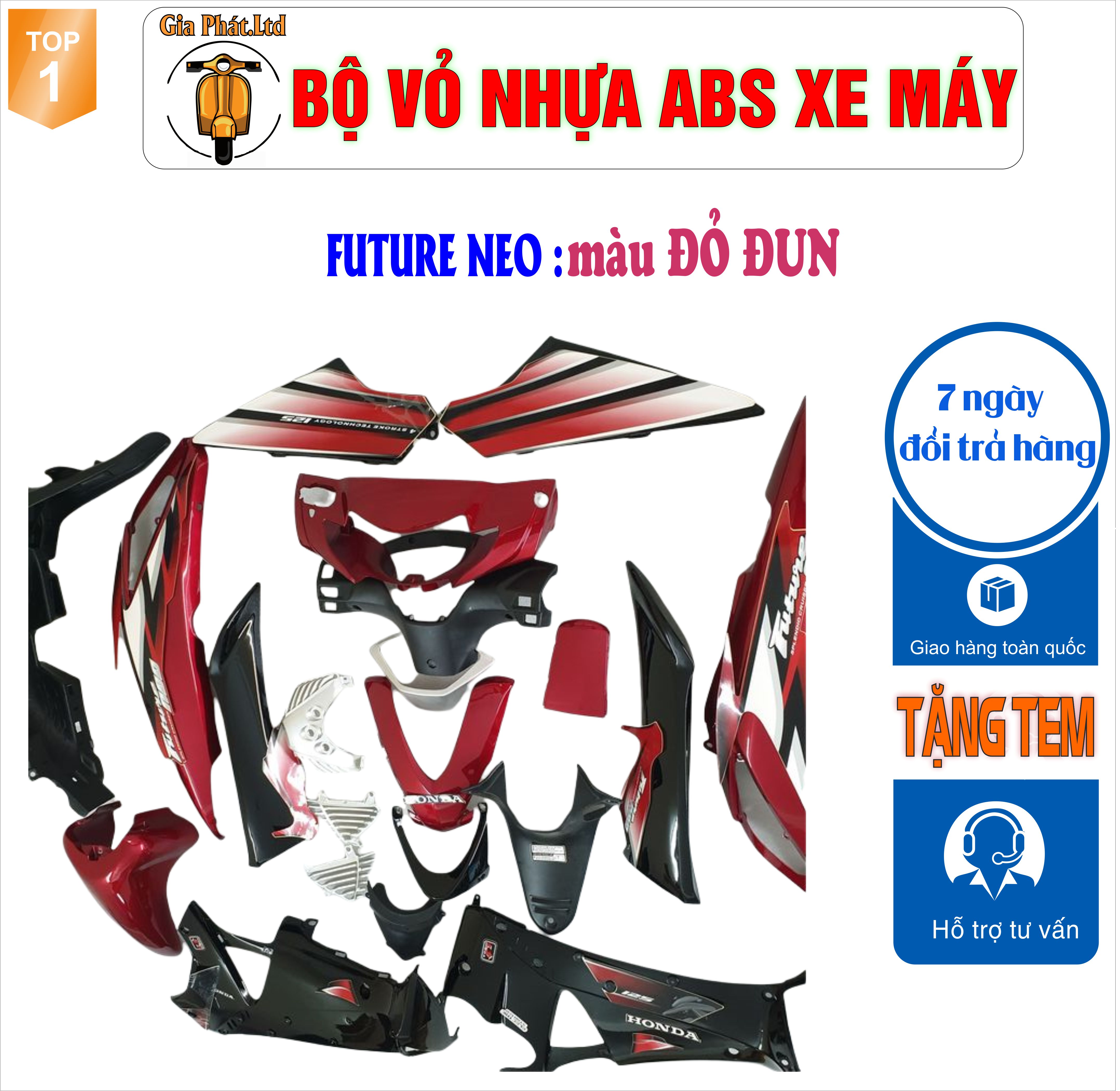 [Tặng tem] Bộ nhựa dàn áo màu ĐỎ ĐUN gắn xe FUTURE NEO, nhựa ABS nguyên sinh cao cấp- TKB-554 (8040)