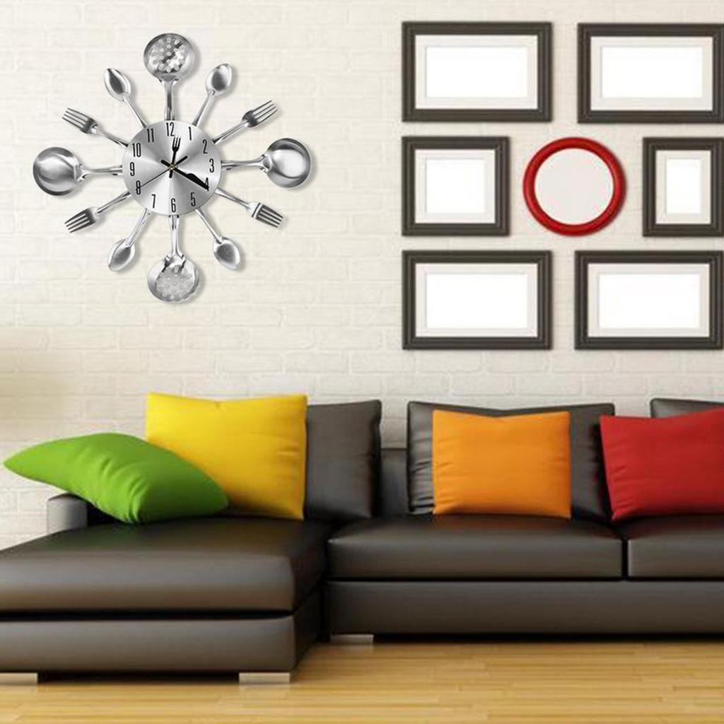 Kitchen Wall Clock 3D Removable Kitchen Spoon Fork Wall Clock Mirror Wall Decal Wall Sticker Room