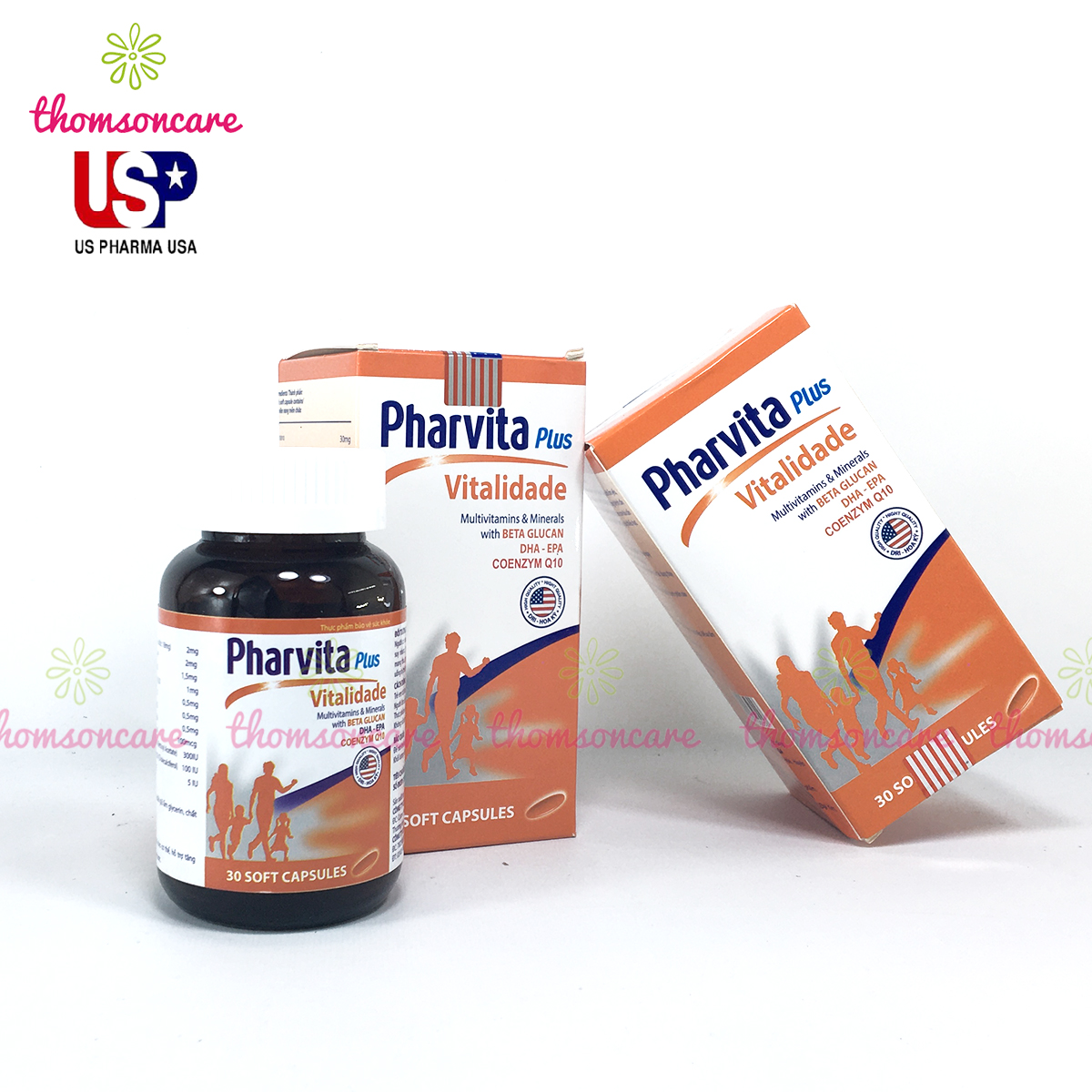 Bổ sung vitamin tổng hợp - Pharvita Plus - Lọ 30 viên có thêm Beta Glucan, DHA và Coenzym, giảm mệt mỏi, tăng cường sức khỏe