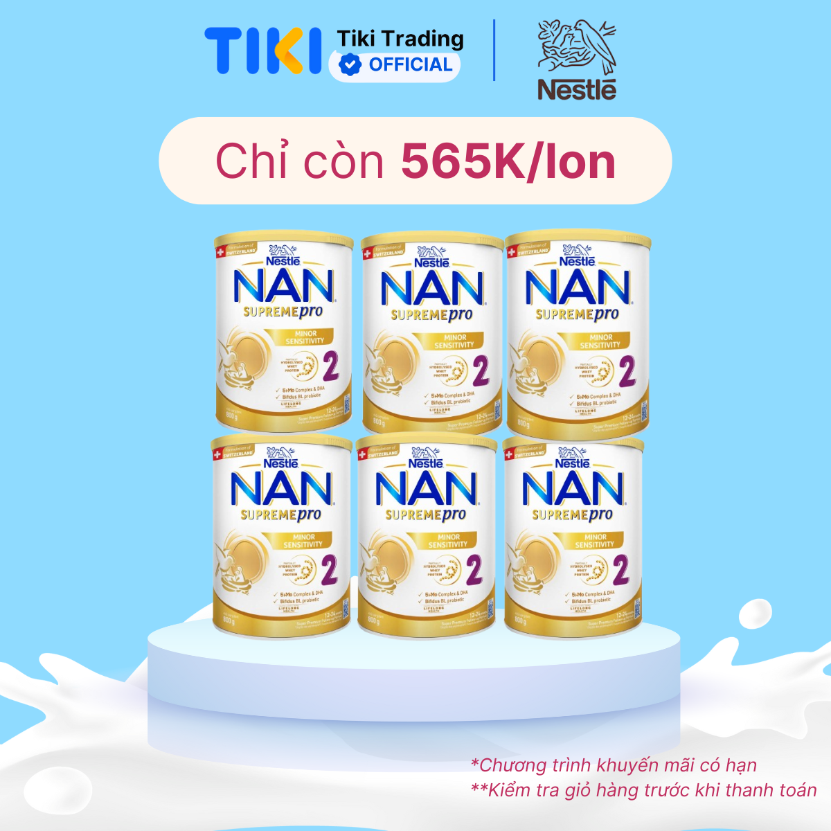 Thùng 6 lon sữa bột Nestlé NAN SUPREMEPRO 2 800g nhập khẩu Đức với 5HMO &amp; đạm Gentle Optipro