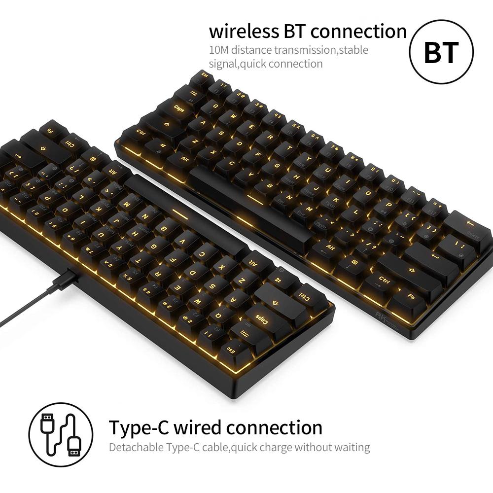 Bàn phím RK61 BT chế độ kép có dây Đèn nền màu xanh 61 phím Bàn phím cơ mini cho điện thoại / máy tính bảng